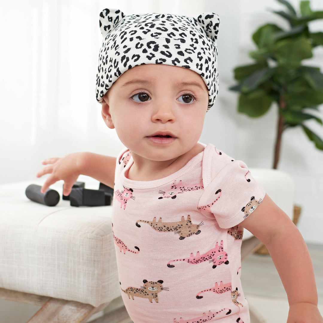 4-Pack Baby Girls Leopard Caps