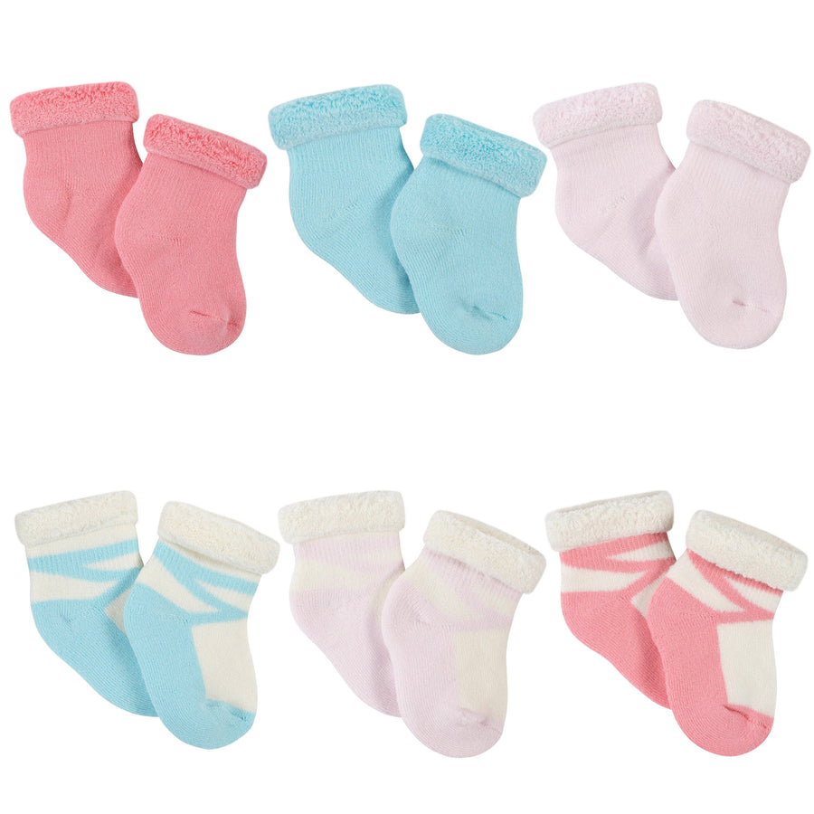 6-Pack Baby Girls Princess Wiggle-Proof™ Terry Bootie Socks-Gerber Childrenswear