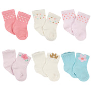 6-Pack Baby Girls Princess Wiggle-Proof™ Jersey Crew Socks-Gerber Childrenswear