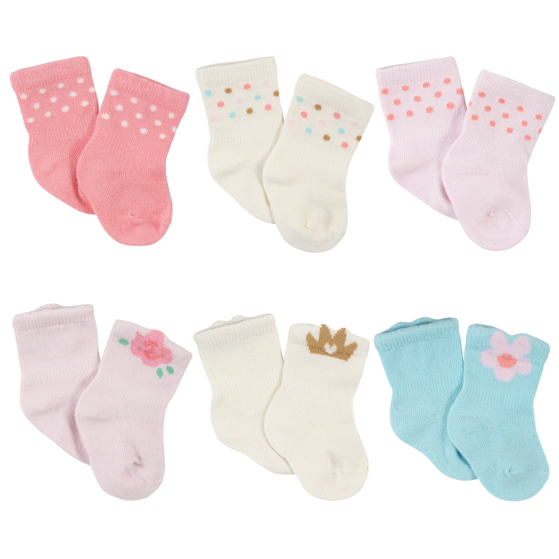 6-Pack Baby Girls Princess Wiggle-Proof™ Jersey Crew Socks-Gerber Childrenswear