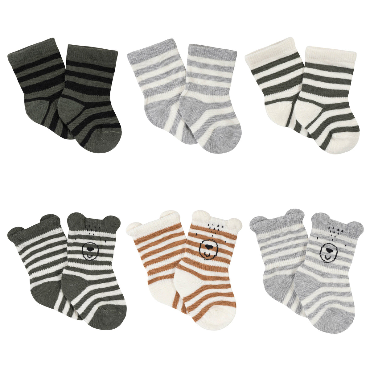 6-Pack Baby Boys Bear Wiggle-Proof™ Jersey Crew Socks-Gerber Childrenswear