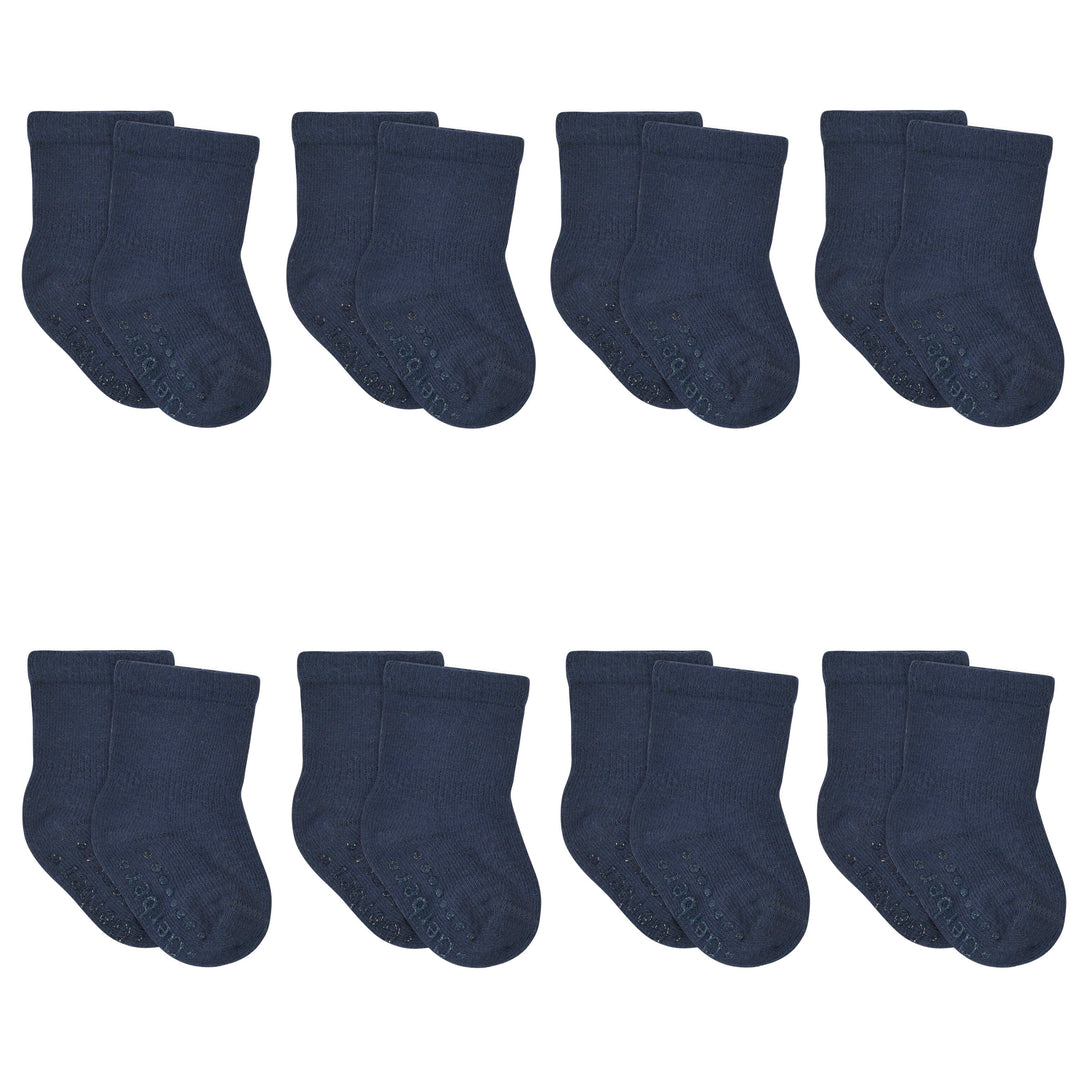 8-Pack Baby & Toddler Navy Wiggle-Proof™ Jersey Crew Socks-Gerber Childrenswear