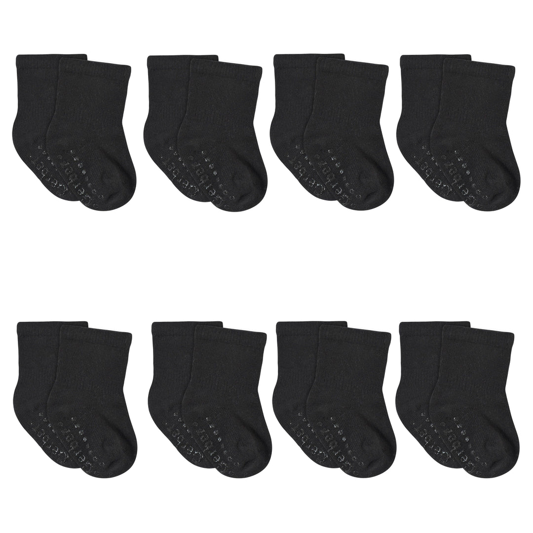 8-Pack Baby Toddler Black Wiggle Proof® Jersey Crew Socks