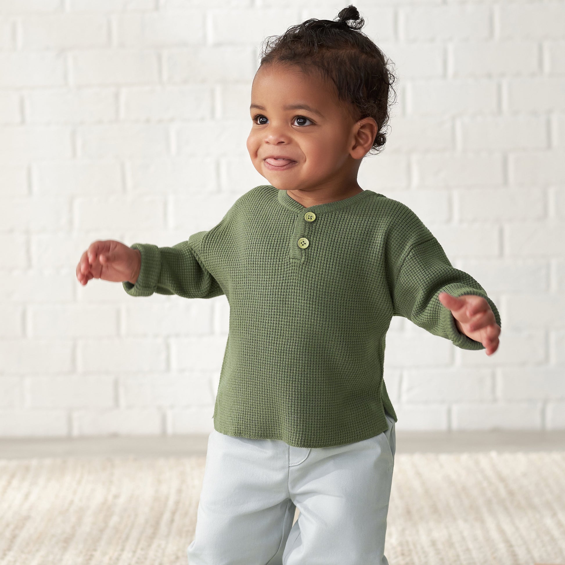 Infant & Toddler Boys Green Henley Sweater-Gerber Childrenswear