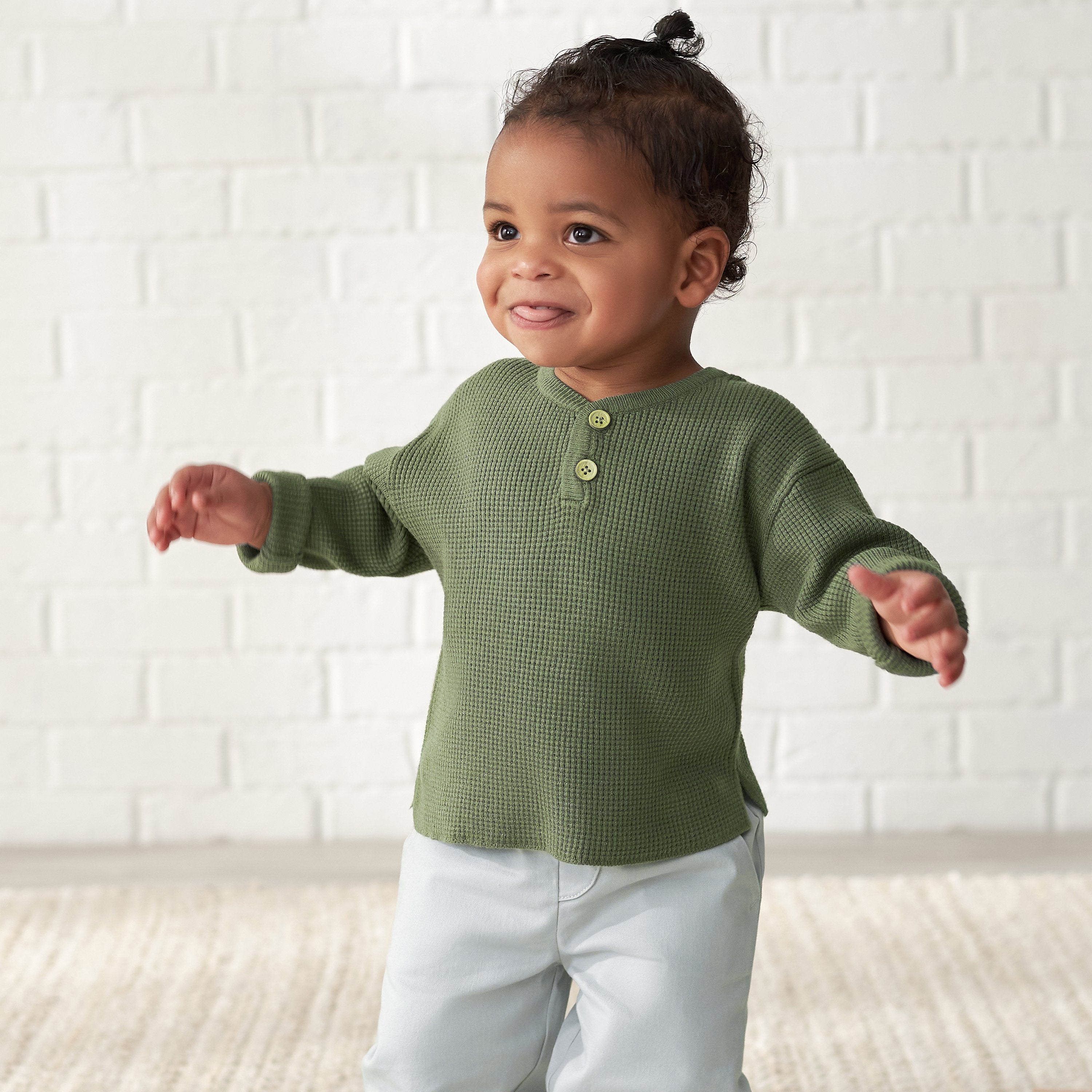 Infant & Toddler Boys Green Henley Sweater-Gerber Childrenswear