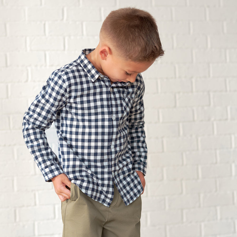 Infant & Toddler Boys Blue Plaid Woven Plaid Shirt-Gerber Childrenswear