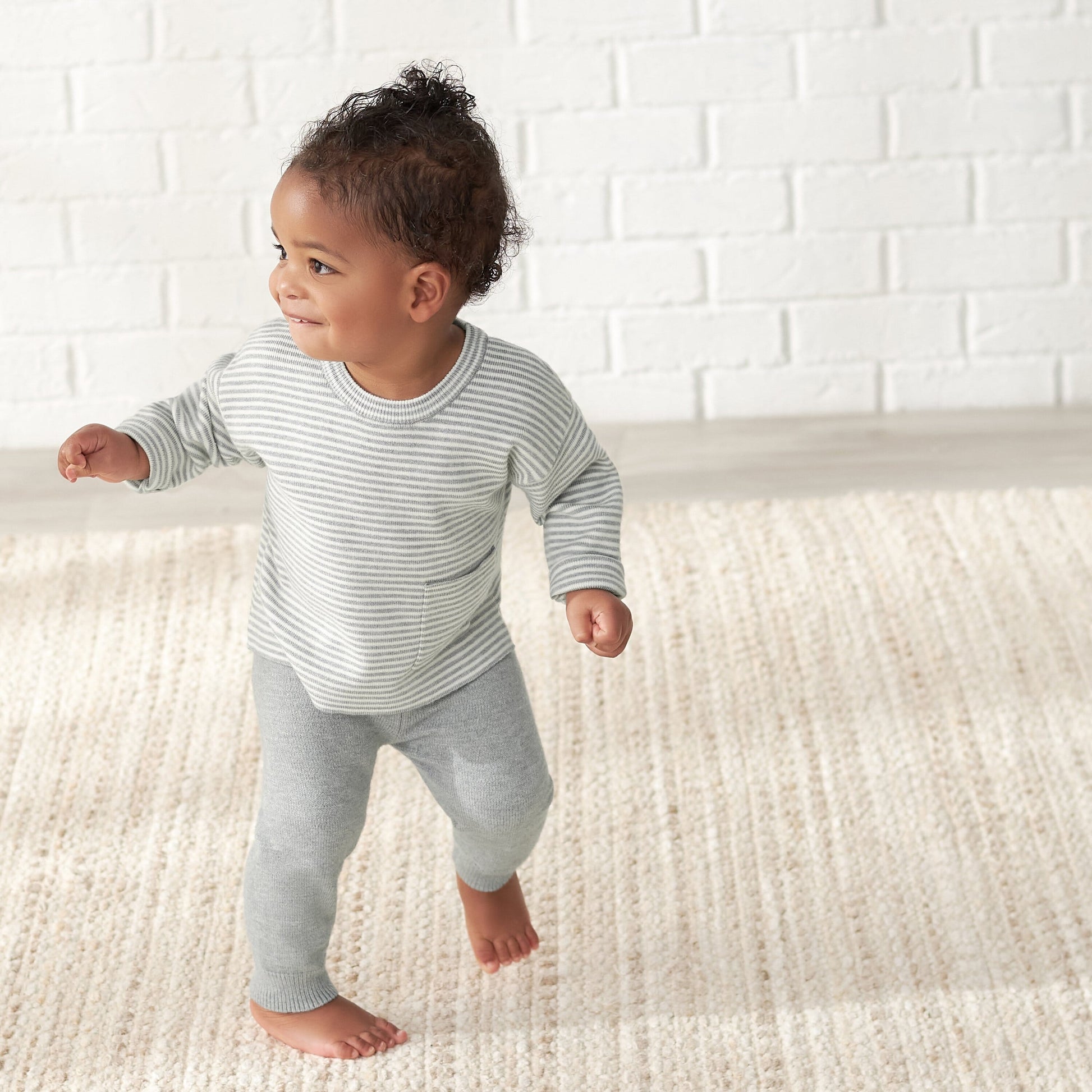 Infant & Toddler Boys Gray Heather Striped Sweater with Pocket-Gerber Childrenswear