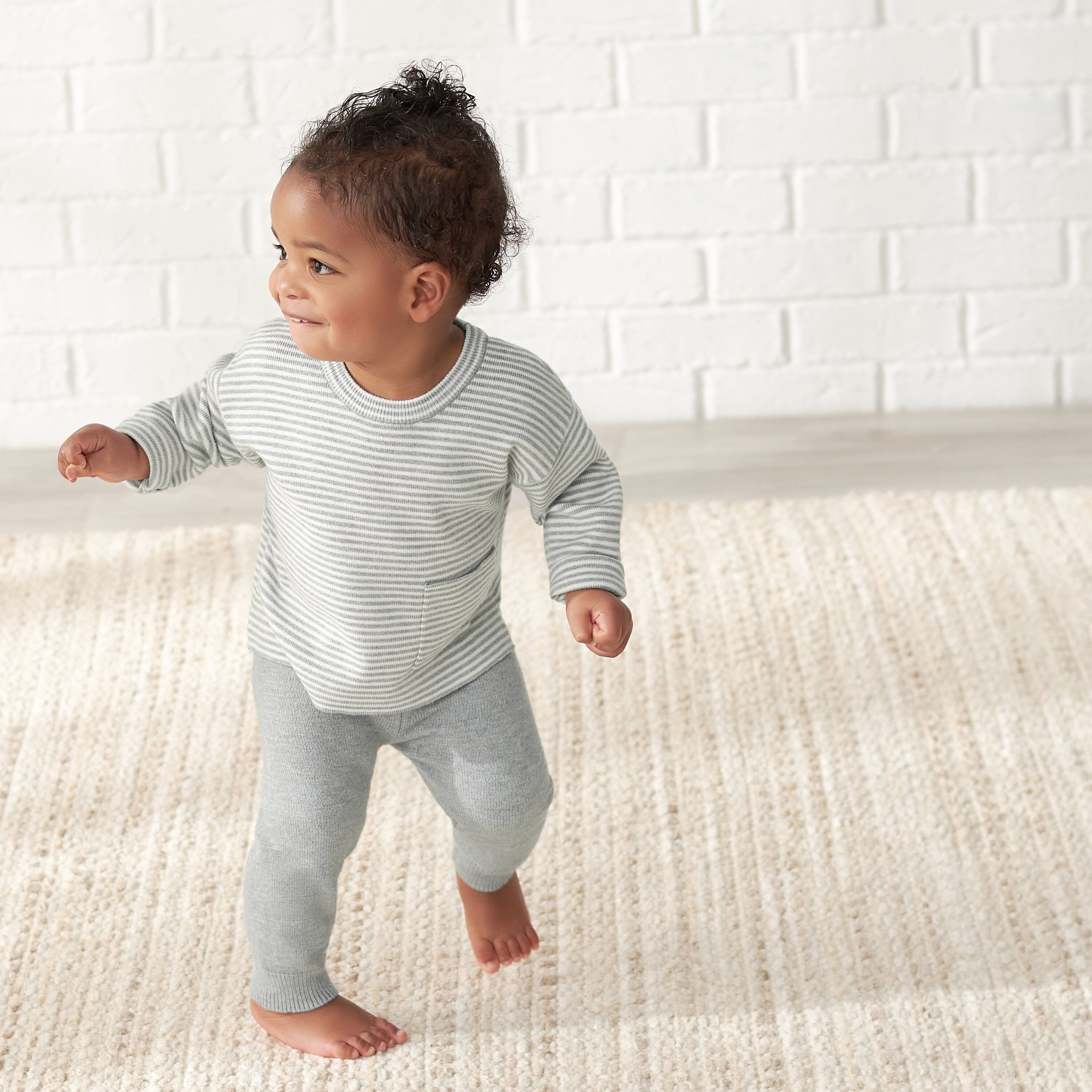 Infant & Toddler Boys Gray Heather Striped Sweater with Pocket-Gerber Childrenswear