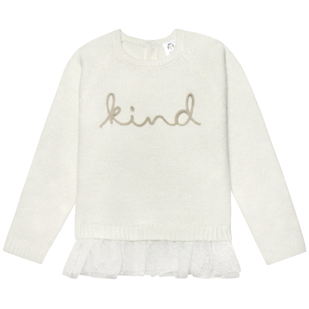 Infant & Toddler Girls White Sweater With Tulle Trim-Gerber Childrenswear