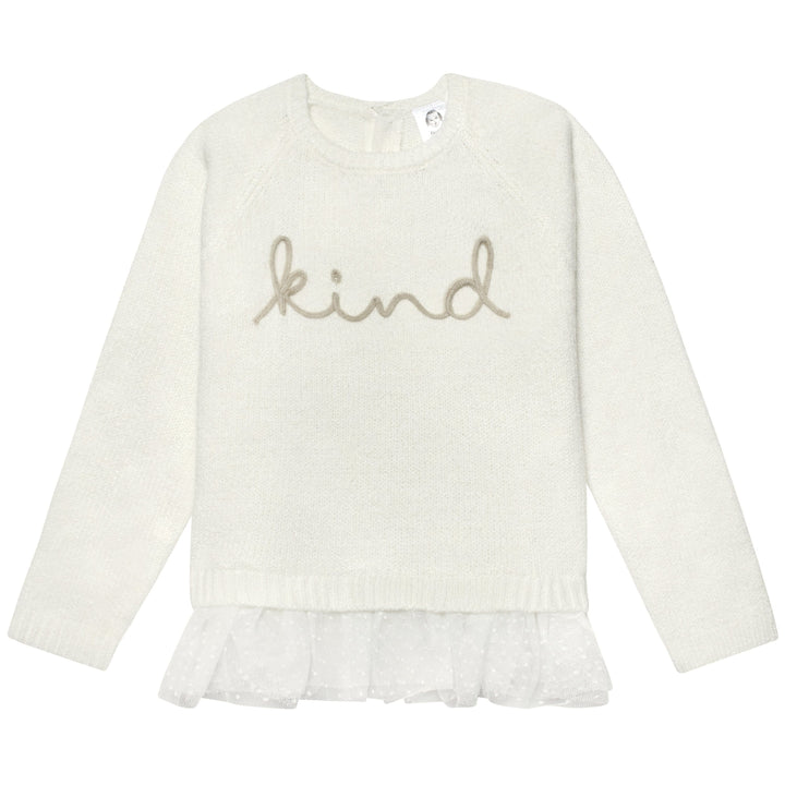 Infant & Toddler Girls White Sweater With Tulle Trim-Gerber Childrenswear