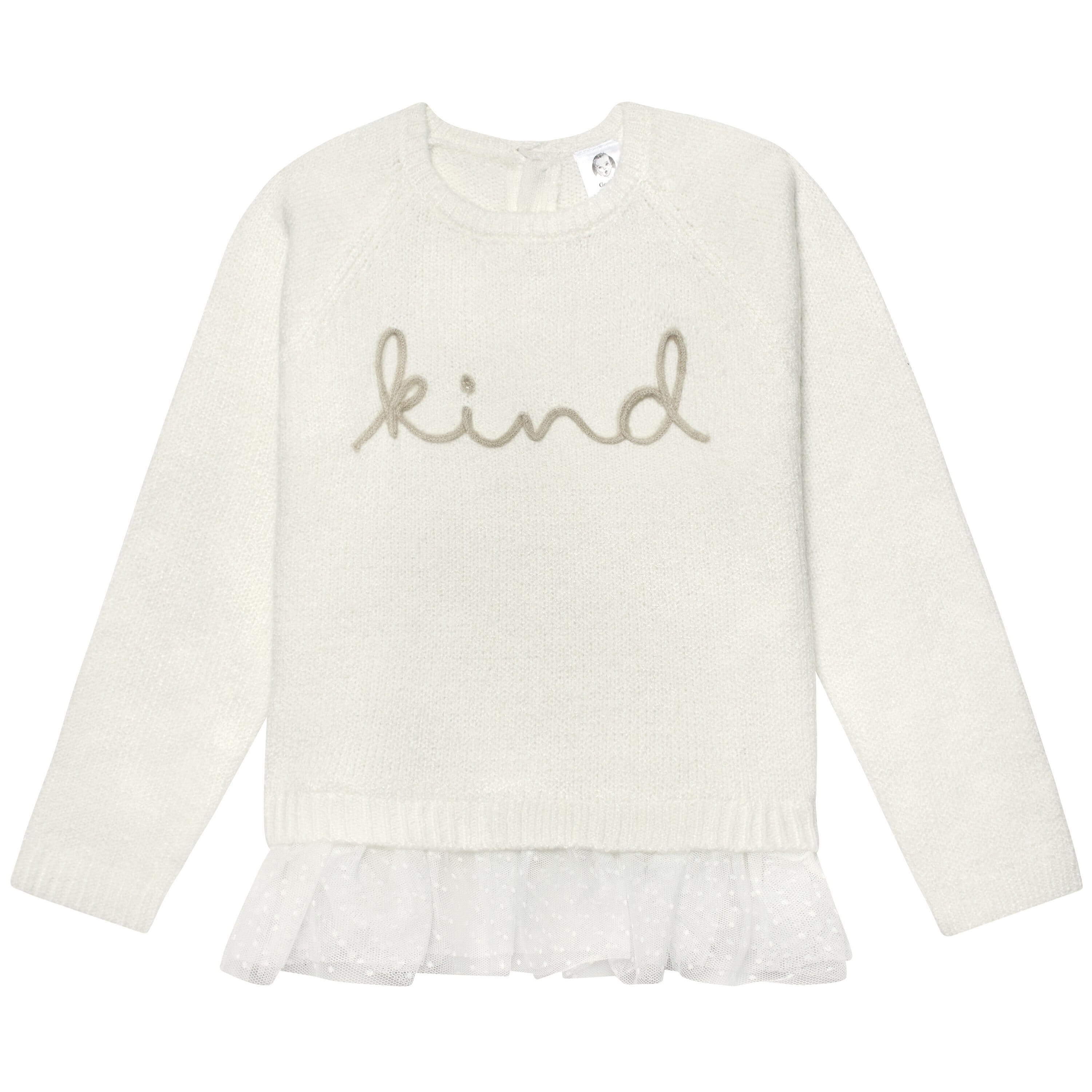Infant & Toddler Girls White Sweater With Tulle Trim-Gerber Childrenswear