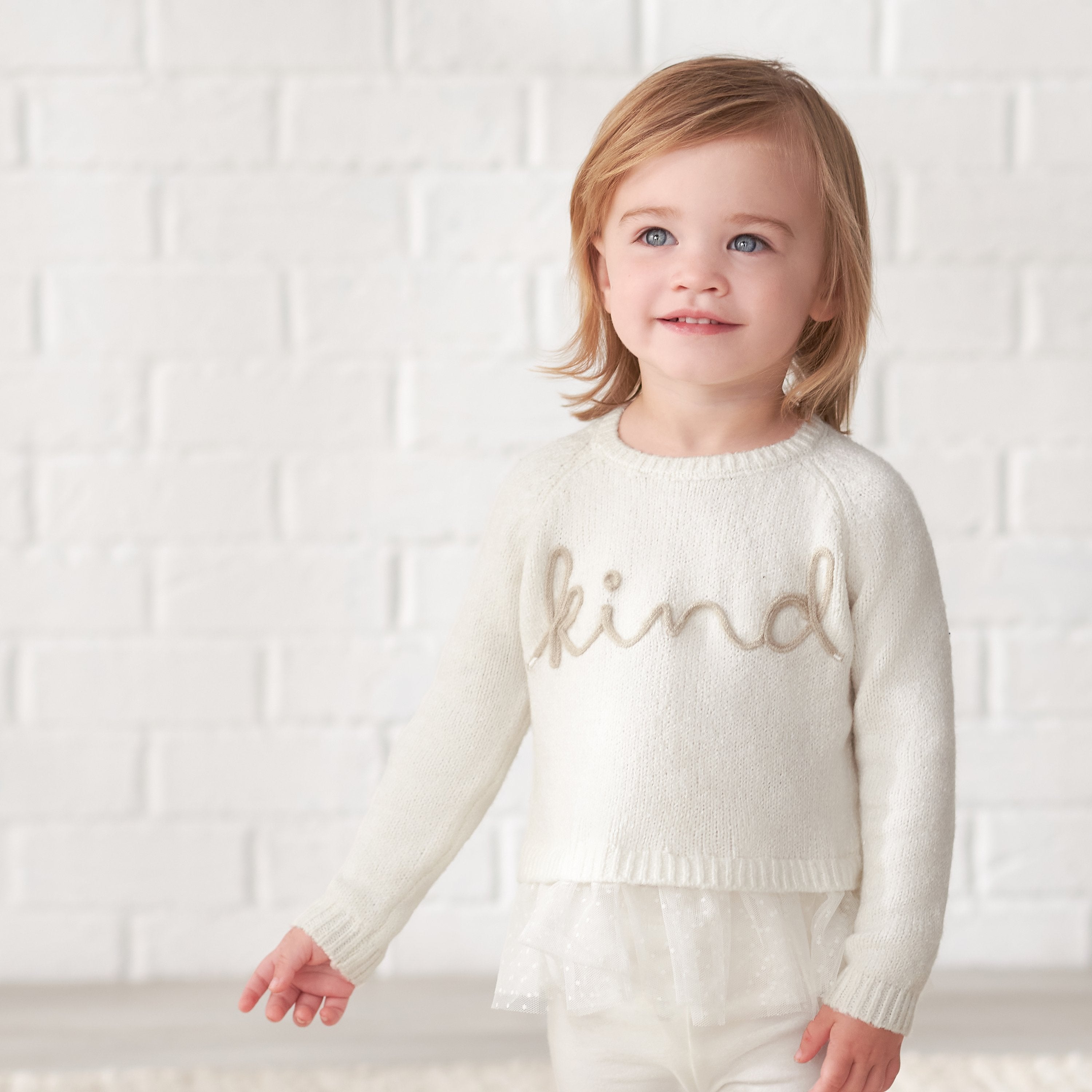 Infant & Toddler Girls White Sweater With Tulle Trim-Gerber Childrenswear