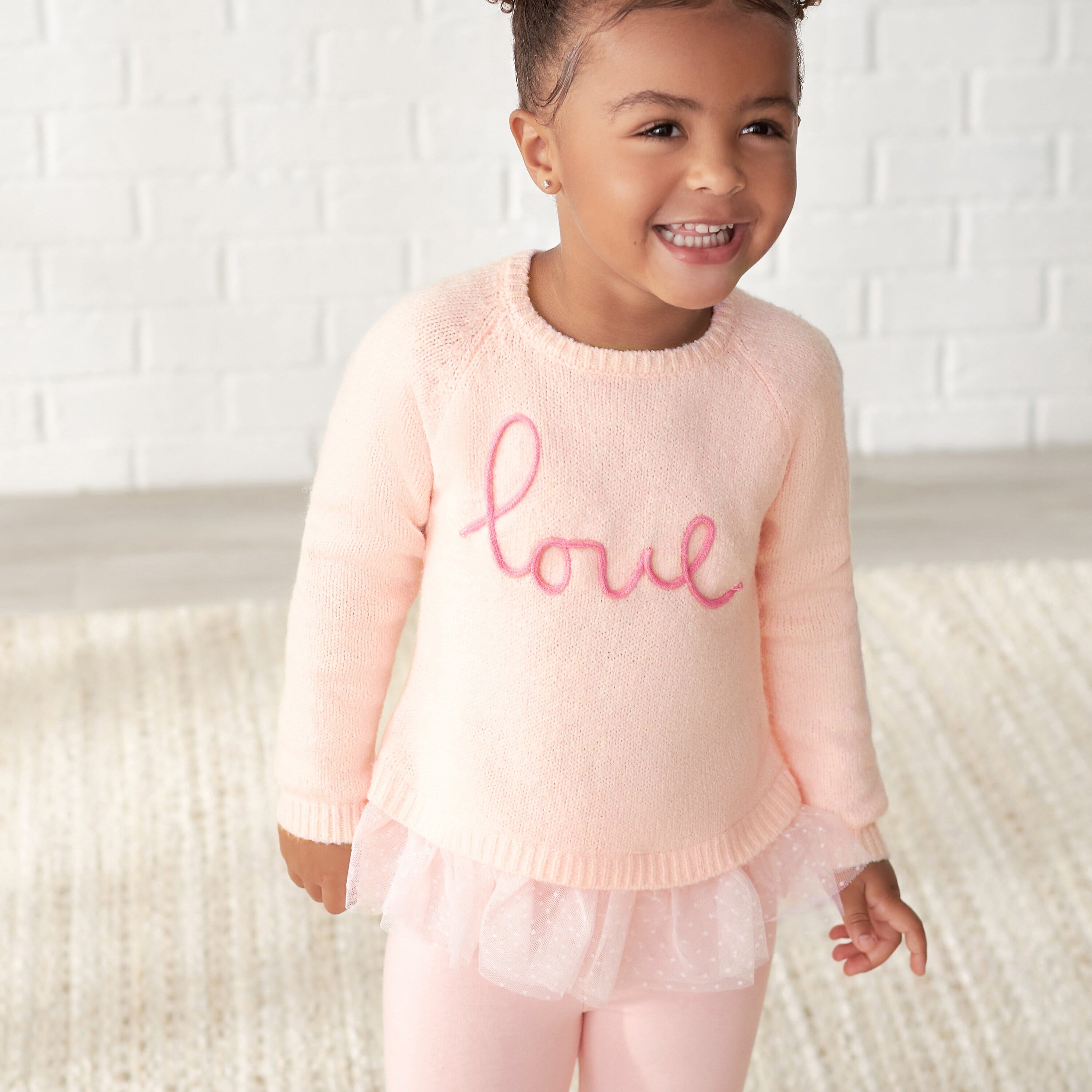 Infant & Toddler Girls Light Pink Sweater With Tulle Trim-Gerber Childrenswear