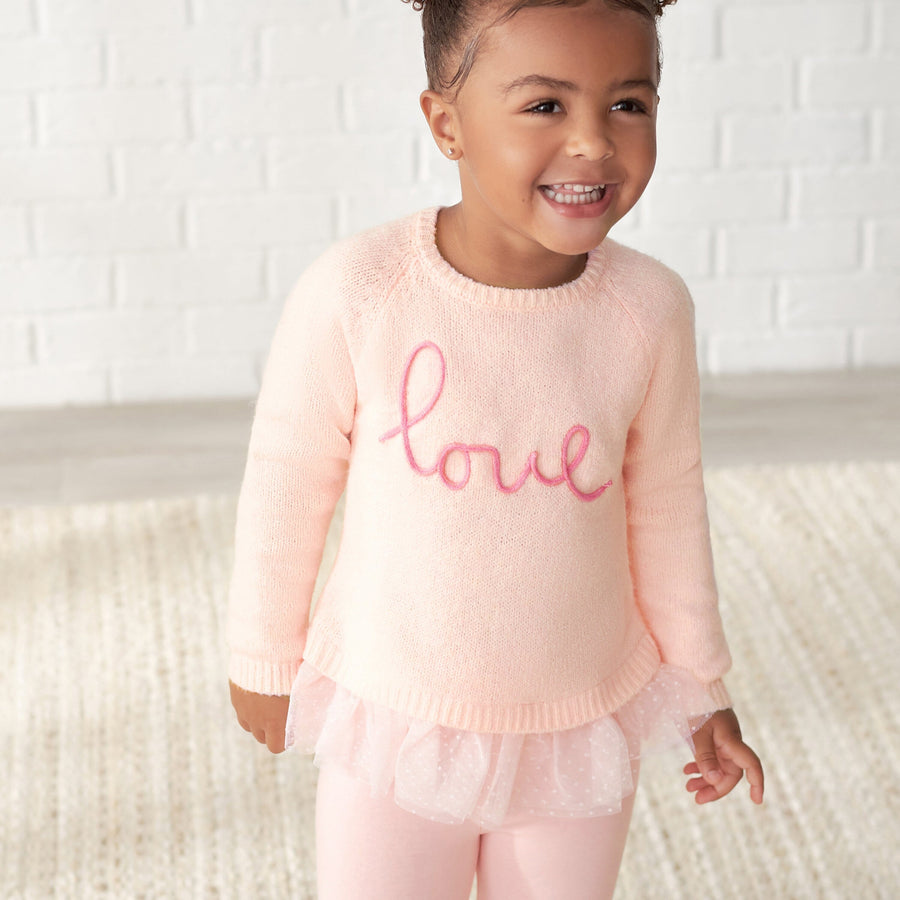 Toddler Pink Striped Fleece Lined High Collar Sweater