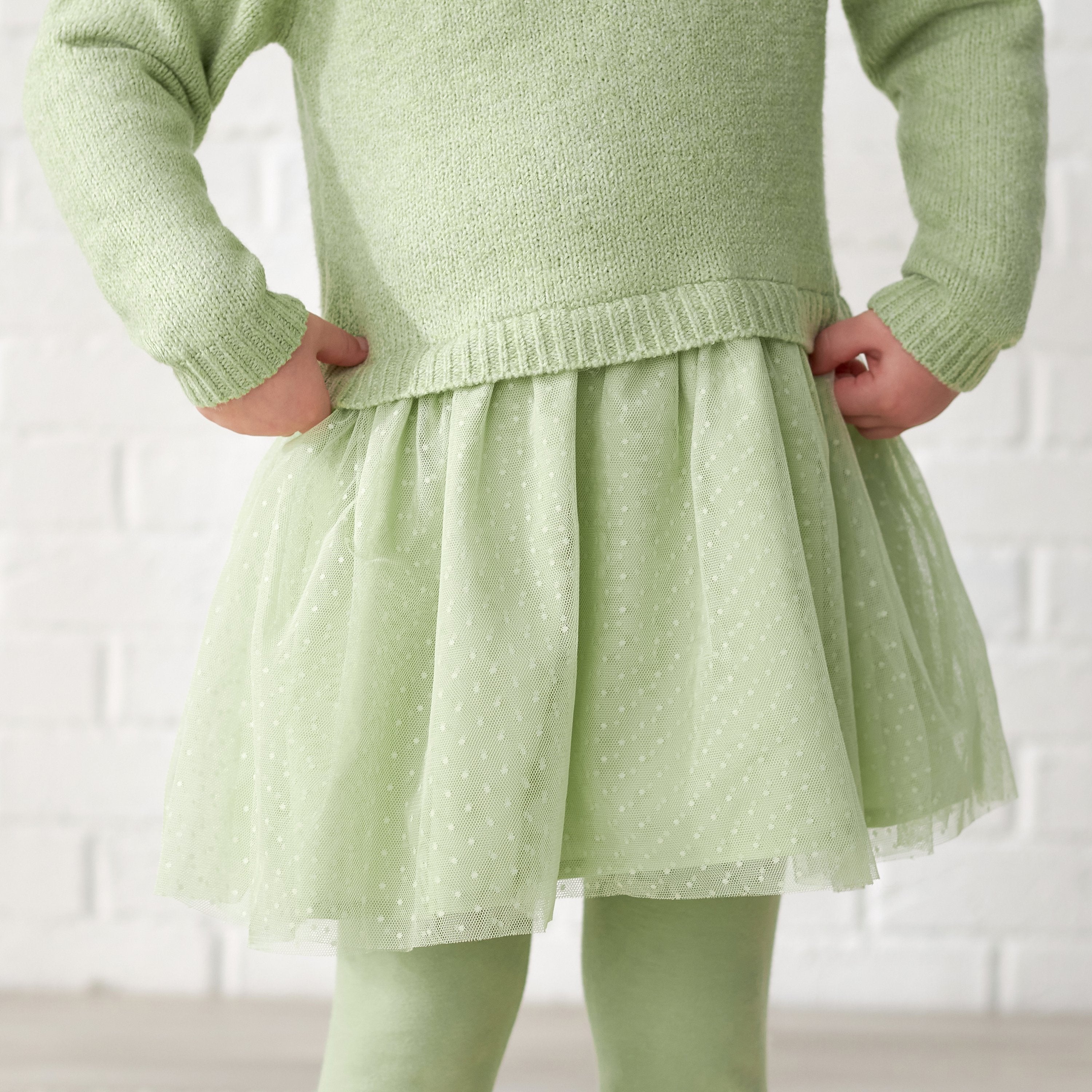 Infant & Toddler Girls Green Sweater Dress With Tulle Skirt-Gerber Childrenswear