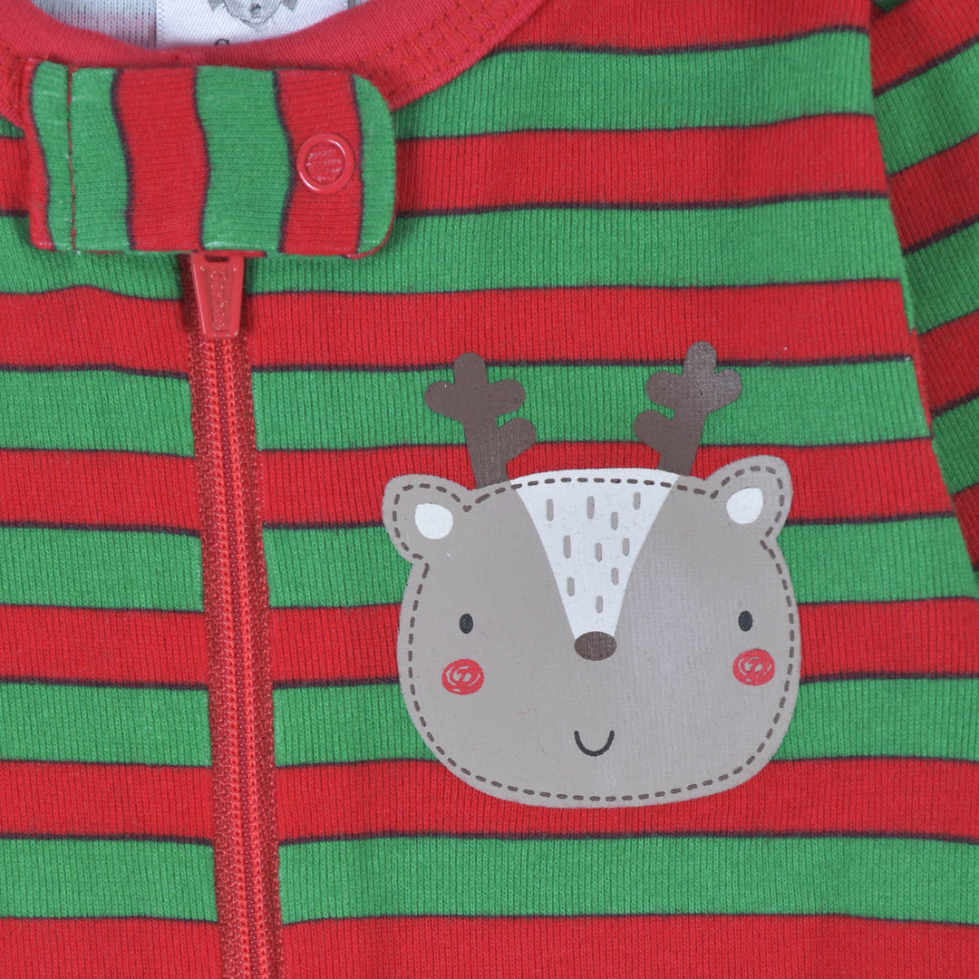 2-Pack Baby Neutral Reindeer & Snowflake Snug Fit Footed Cotton Pajamas