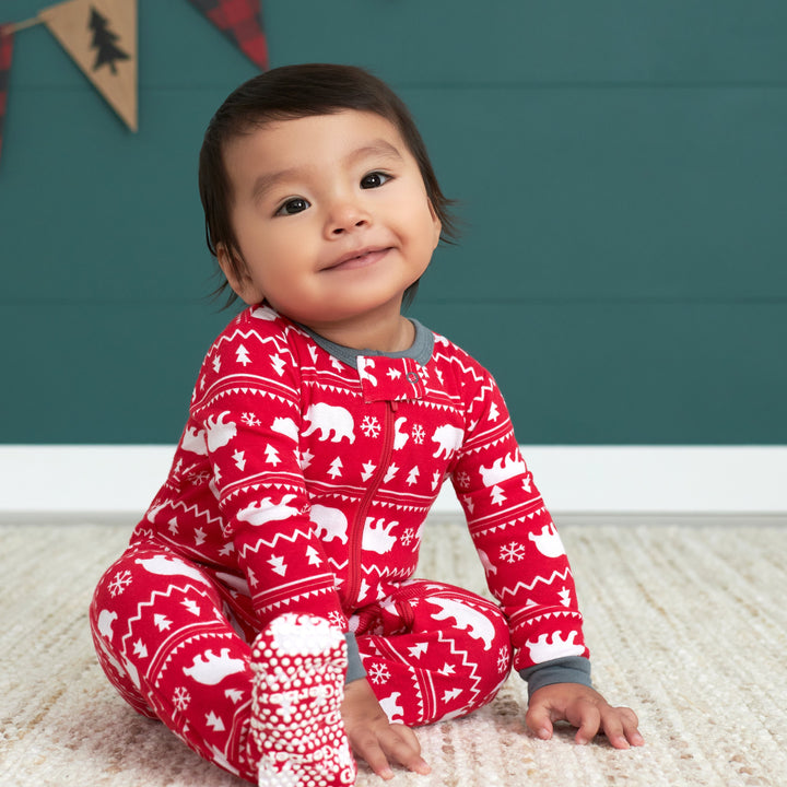 Baby Neutral Bear Fair Isle Snug Fit Footed Cotton Pajamas-Gerber Childrenswear