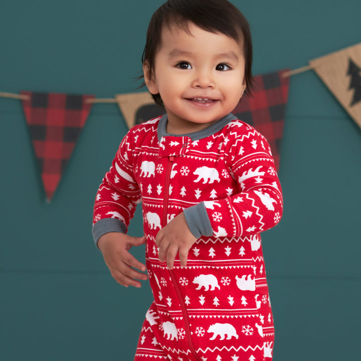 Baby Neutral Bear Fair Isle Snug Fit Footed Cotton Pajamas-Gerber Childrenswear