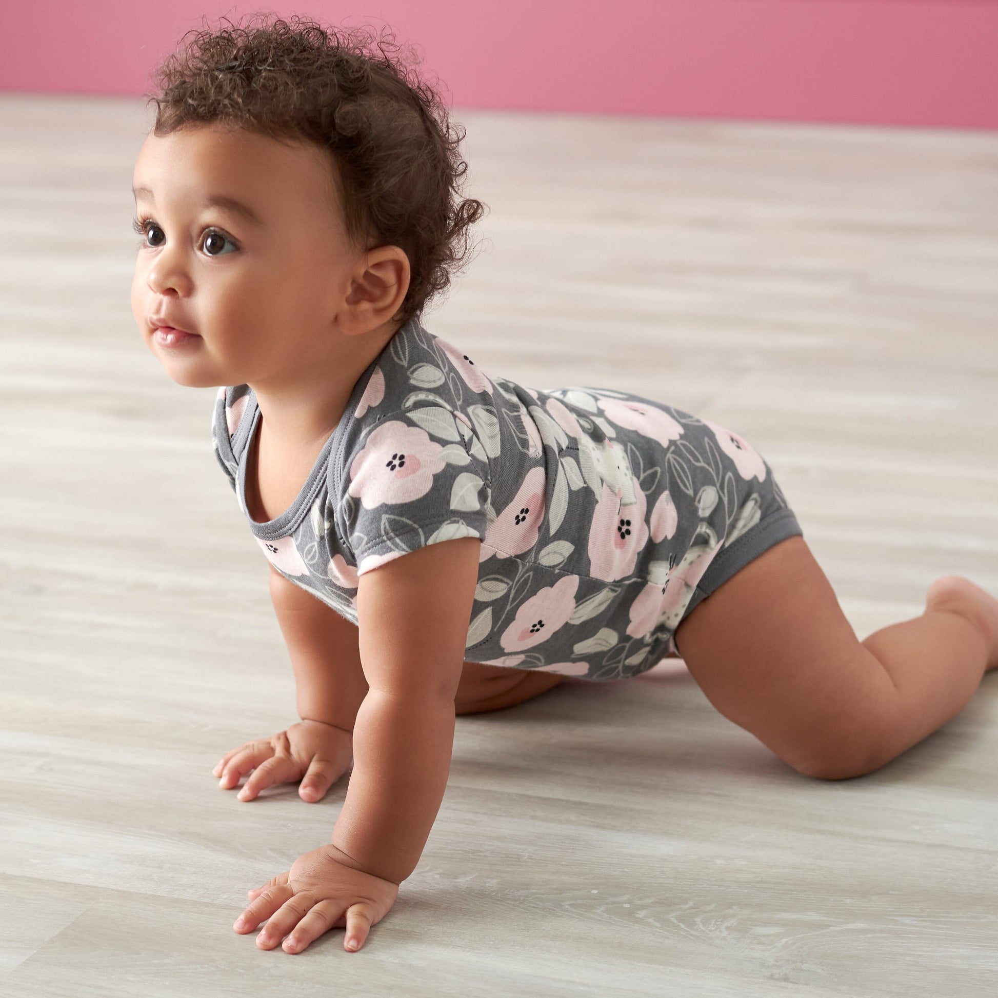 3-Pack Baby Girls Comfy Stretch Floral Leopard Short Sleeve Onesies® Bodysuits-Gerber Childrenswear