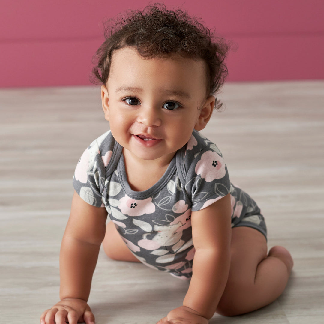 3-Pack Baby Girls Comfy Stretch Floral Leopard Short Sleeve Onesies® Bodysuits-Gerber Childrenswear