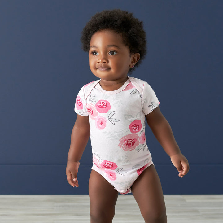 3-Pack Baby Girls Comfy Stretch Roses & Bunnies Short Sleeve Onesies® Bodysuits-Gerber Childrenswear