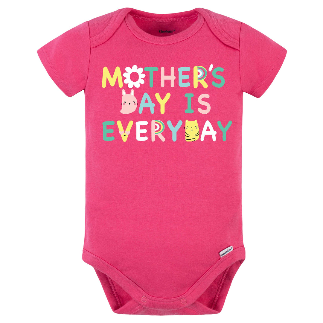 "Mother's Day is Everyday" Premium Pink Short Sleeve Onesies® Bodysuit - Hot Pink-Gerber Childrenswear