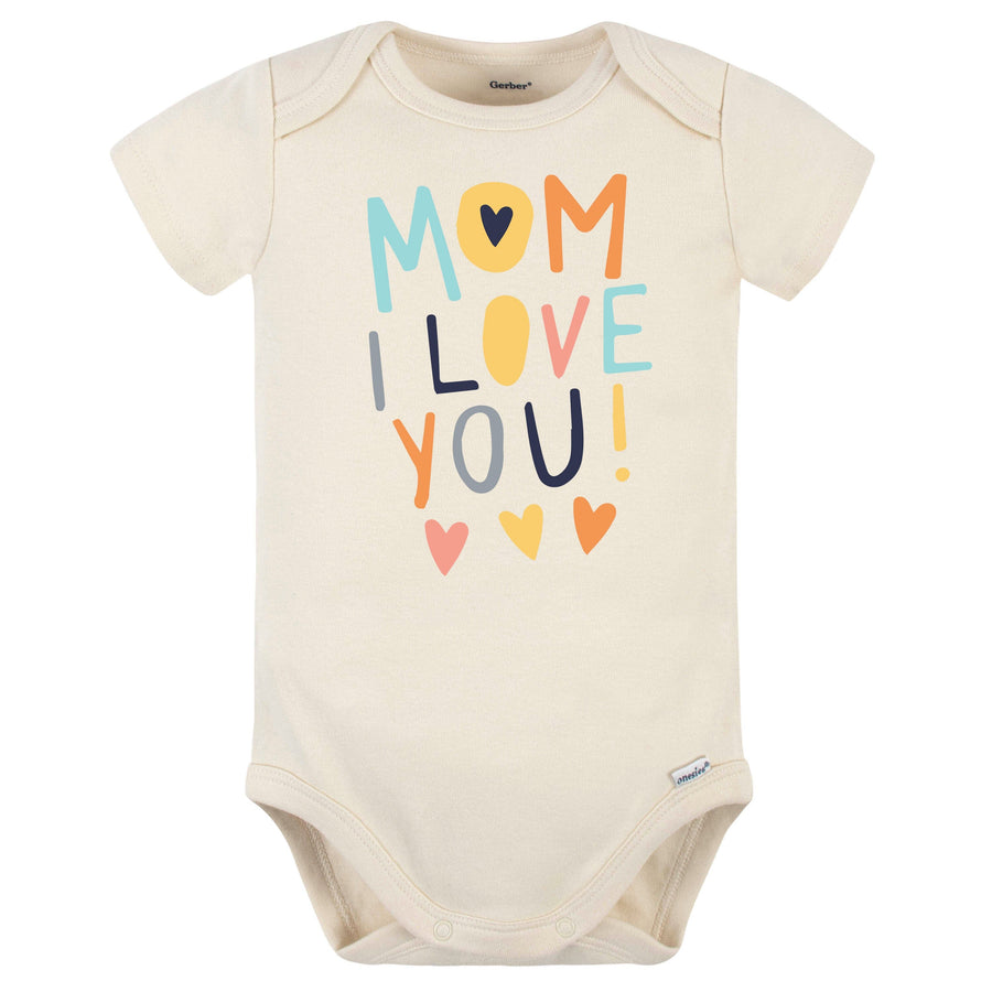 "Mom, I Love You" Premium Short Sleeve Onesies® Bodysuit-Gerber Childrenswear