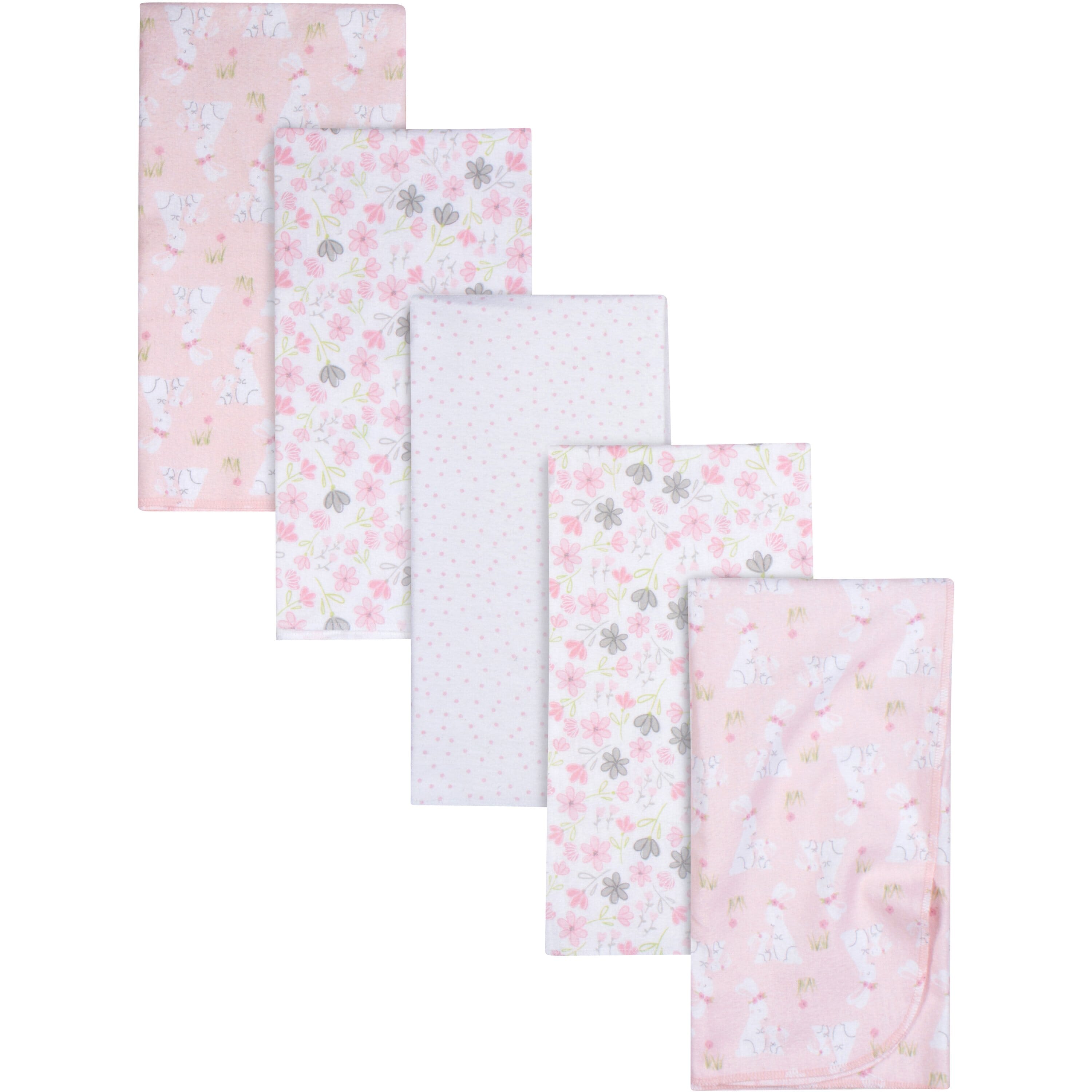5-Pack Baby Girls Mommy & Me Bunny Flannel Receiving Blankets-Gerber Childrenswear