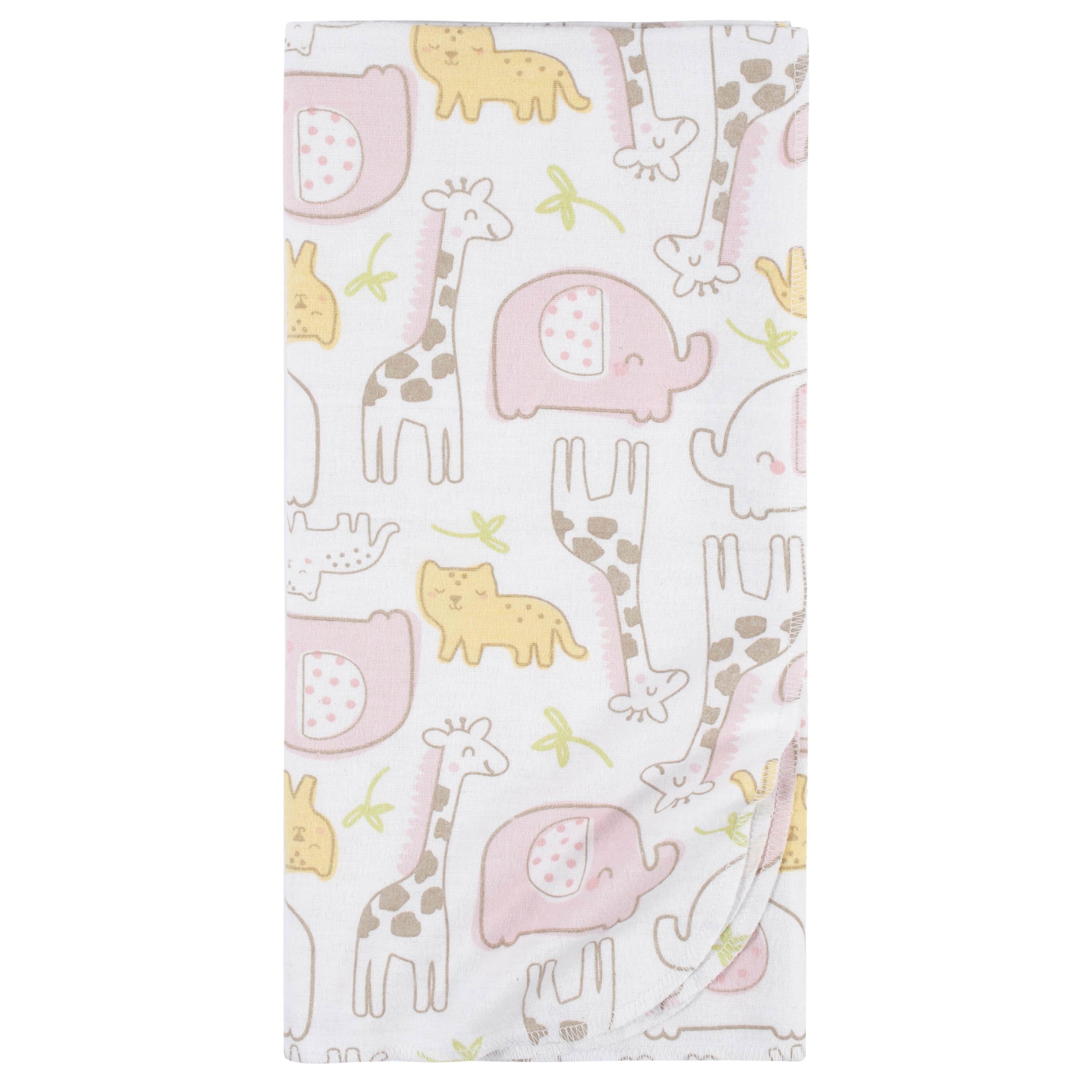 5-Pack Baby Girls Pink Safari Flannel Receiving Blankets-Gerber Childrenswear