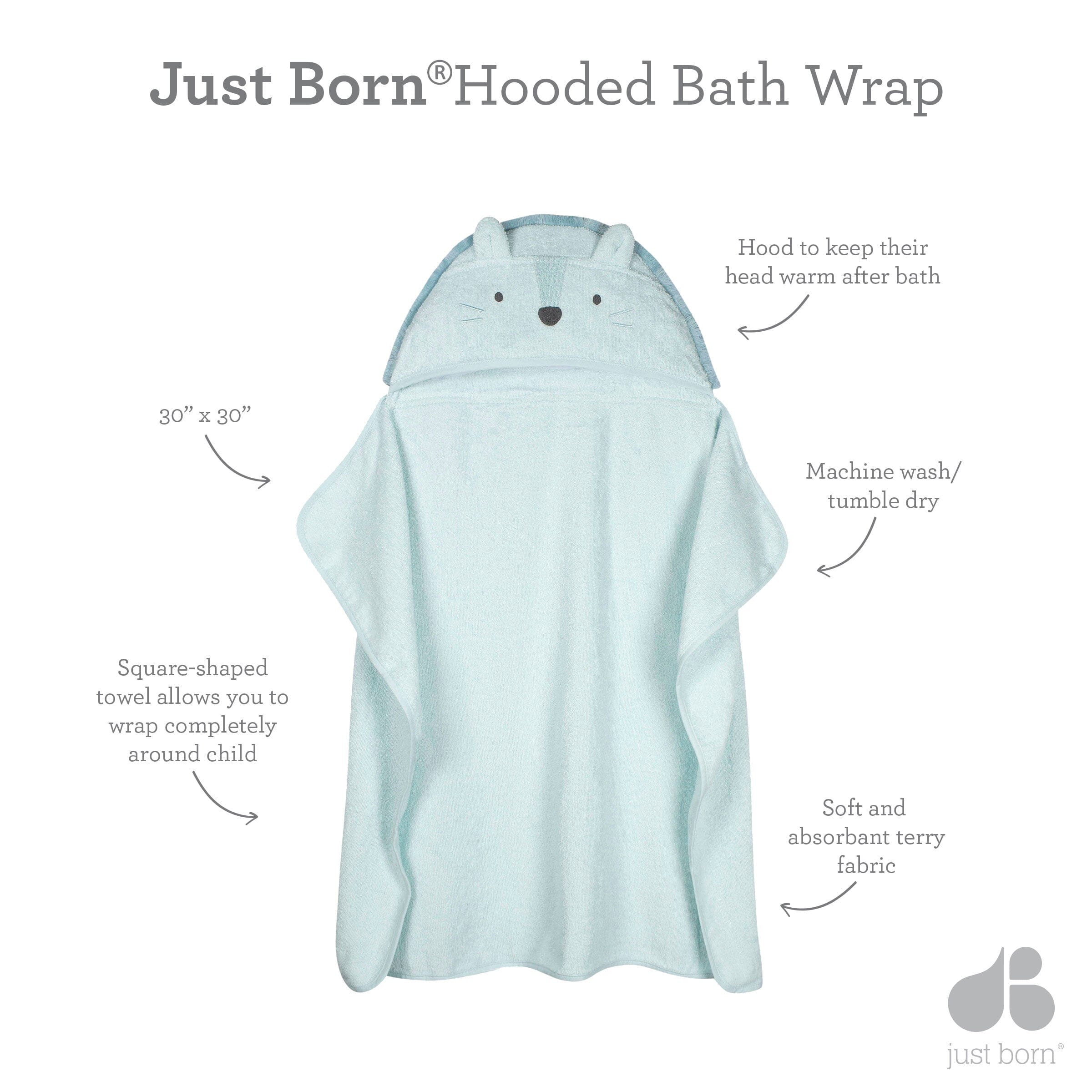 Embroidered Grey Hippo Hooded Towel