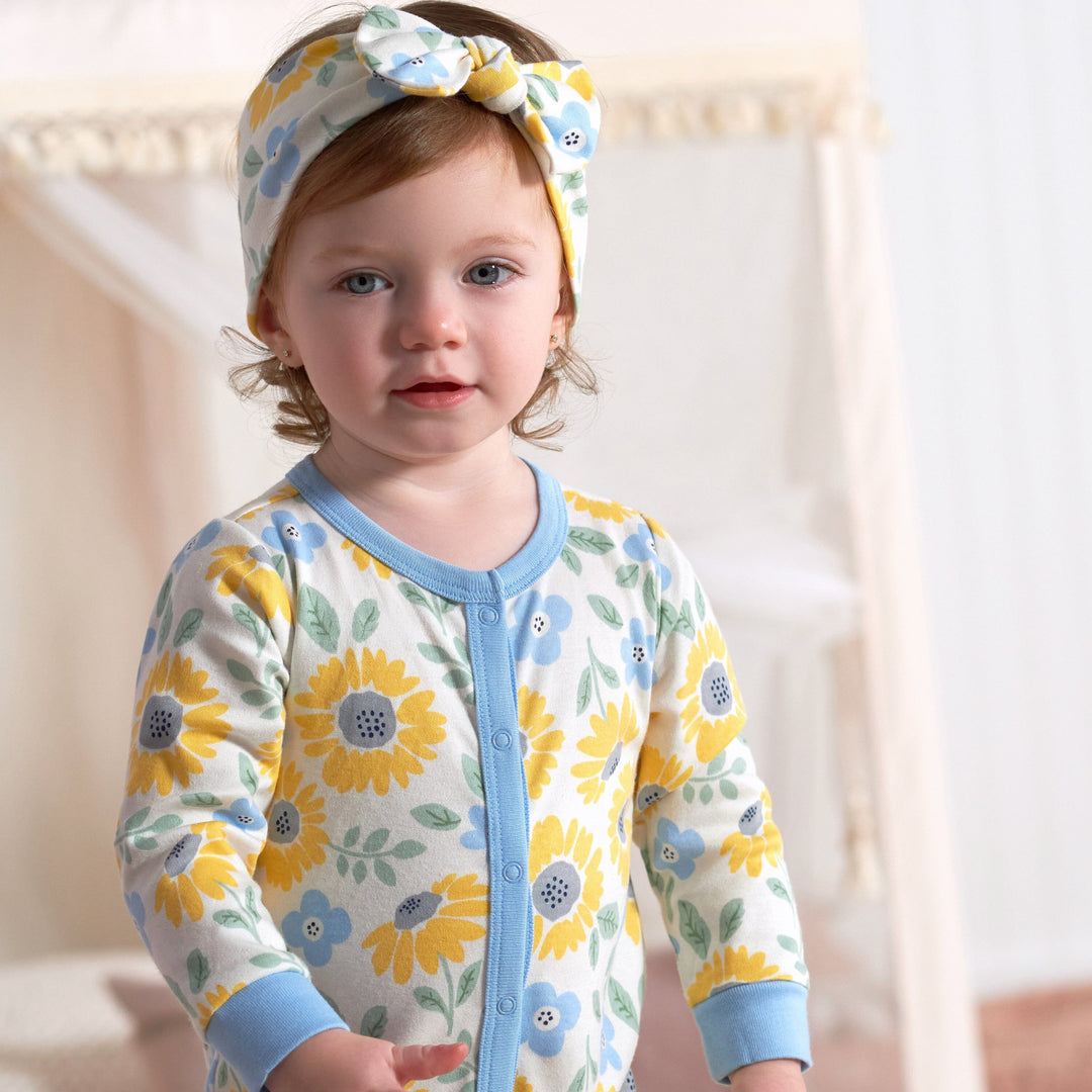 2-Piece Baby Girls Sunny Garden Coverall & Headband Set-Gerber Childrenswear
