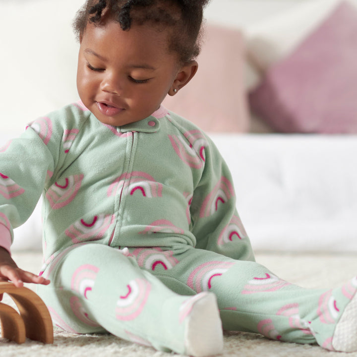 2-Pack Baby & Toddler Girls Green Rainbow Fleece Pajamas