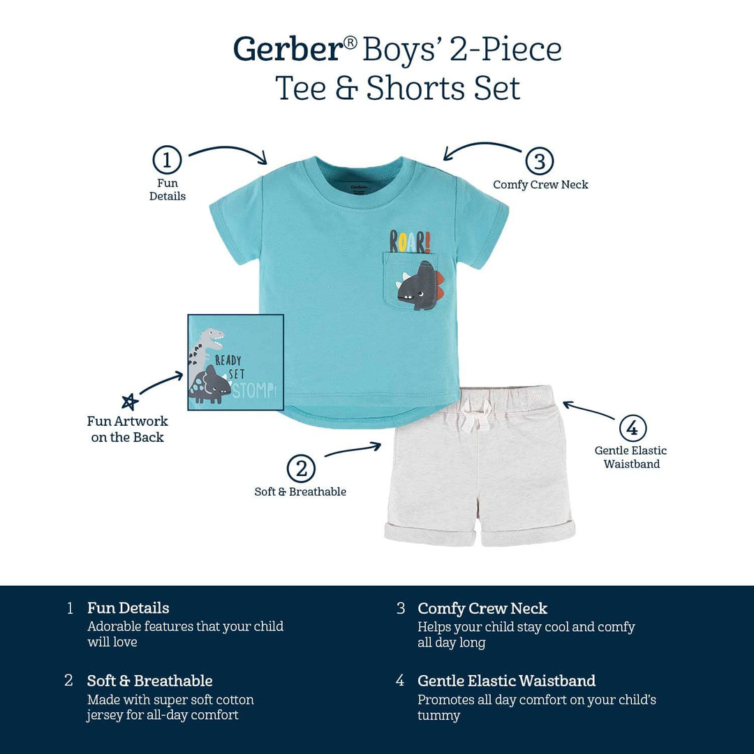 2-Piece Baby & Toddler Boys Dino Blues Pocket Tee & Knit Shorts Set