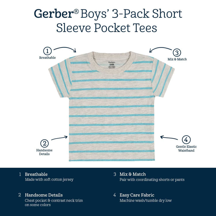 3-Pack Baby & Toddler Boys Royal Blues Short Sleeve Pocket Tees