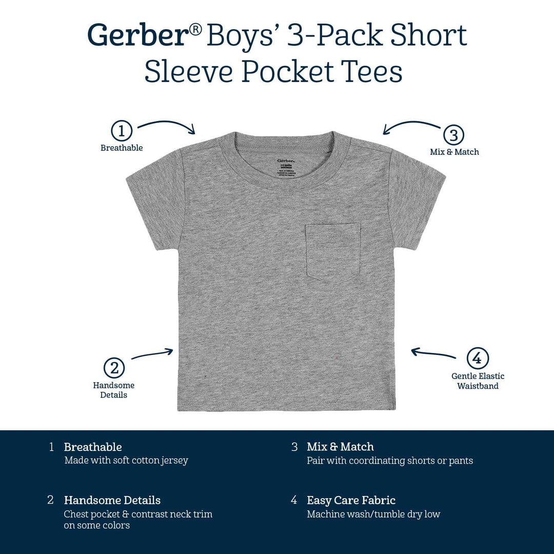 3-Pack Baby & Toddler Boys Neat Neutrals Short Sleeve Pocket Tees