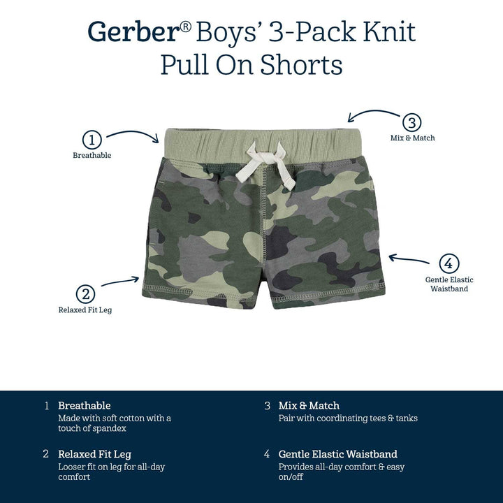 3-Pack Baby & Toddler Boys Color Me Camo Pull-On Knit Shorts