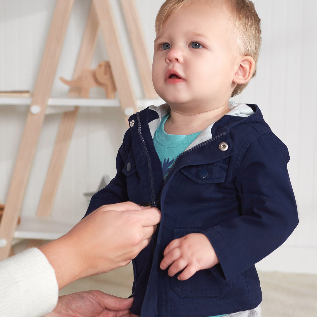 Infant & Toddler Navy Hooded Cotton Twill Utility Jacket-Gerber Childrenswear