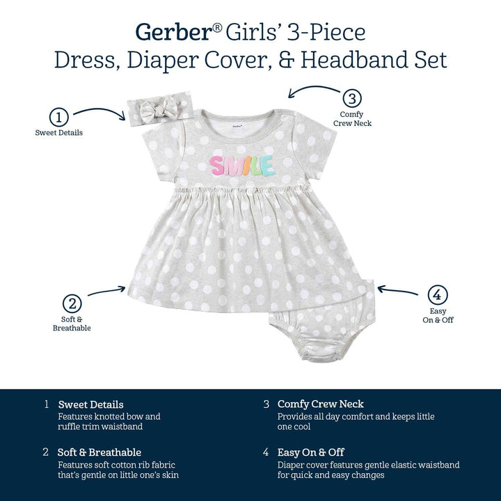 3-Piece Baby & Toddler Girls Dots Of Rainbows Dress, Diaper Cover & Headband Set