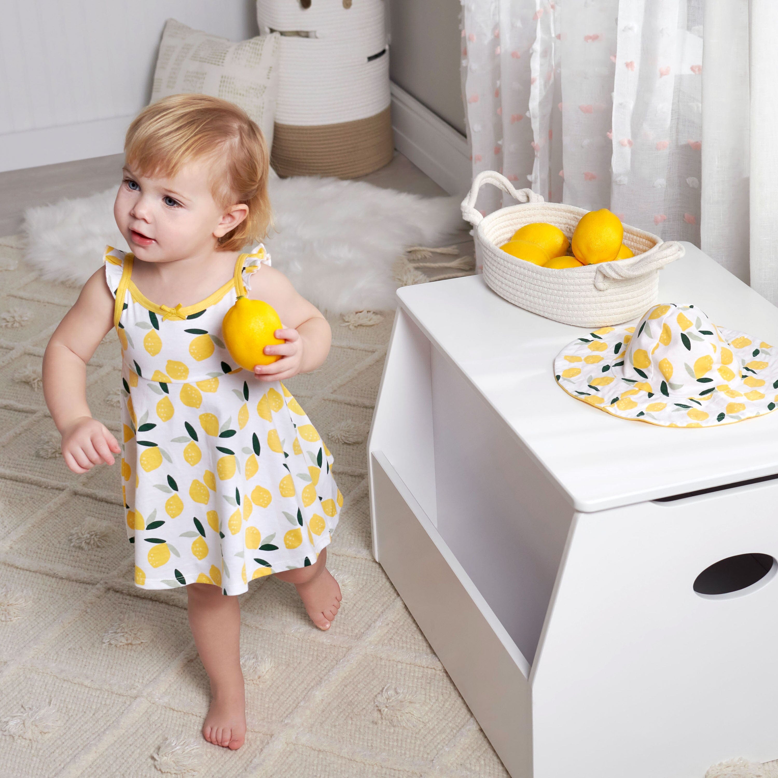 3-Piece Baby & Toddler Girls Lemon Squeeze Dress, Diaper Cover & Sun Hat Set-Gerber Childrenswear