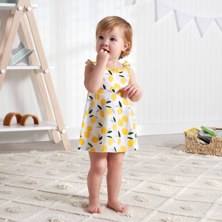 3-Piece Baby & Toddler Girls Lemon Squeeze Dress, Diaper Cover & Sun Hat Set-Gerber Childrenswear