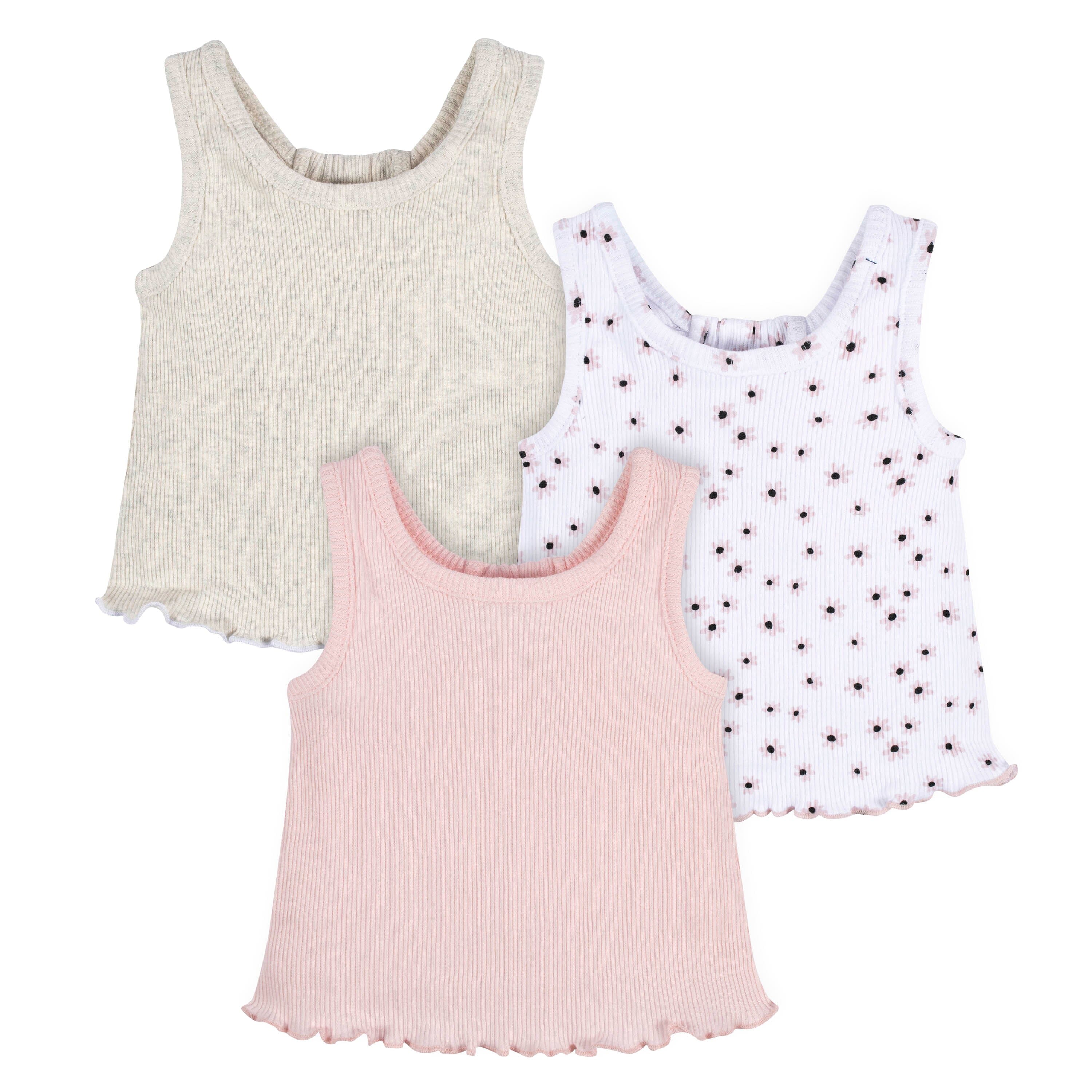 3-Pack Baby & Toddler Girls Sweet Florals Racer Back Tank Tops-Gerber Childrenswear