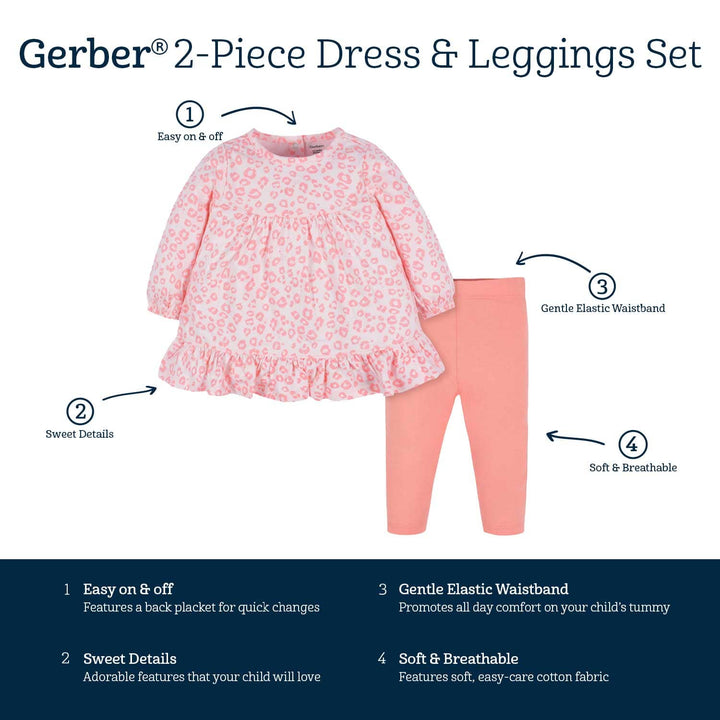 2-Piece Baby Girls Leopard Long Sleeve Dress & Leggings Set