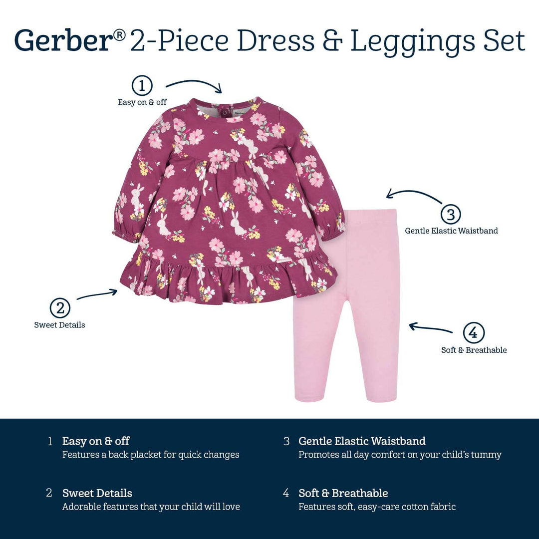 2-Piece Baby & Toddler Girls Apple Bouquets Long Sleeve Dress & Leggings Set