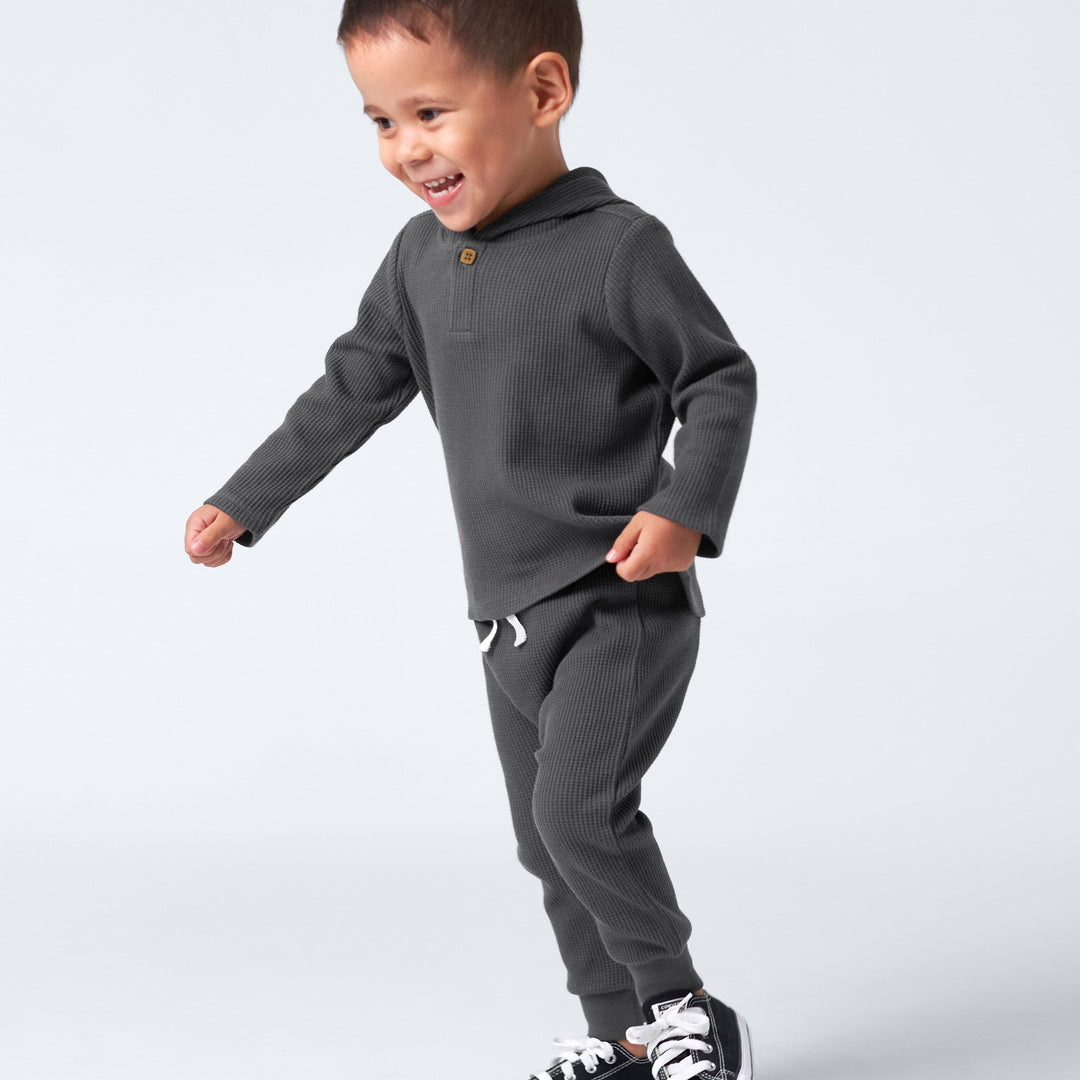 2-Piece Infant & Toddler Boys Charcoal Waffle Hoodie & Jogger Set