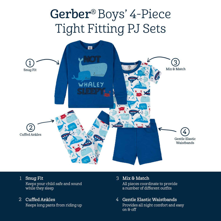 4-Piece Infant & Toddler Boys Sea Friends Snug Fit Cotton Pajamas