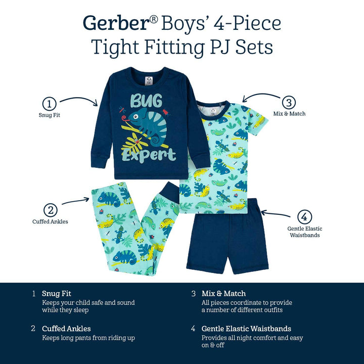 4-Piece Infant & Toddler Boys Bug Expert Snug Fit Cotton Pajamas