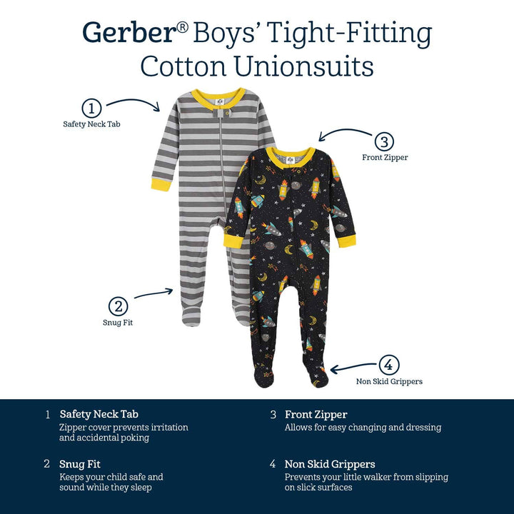 2-Pack Baby & Toddler Boys Blast Off Snug Fit Footed Cotton Pajamas
