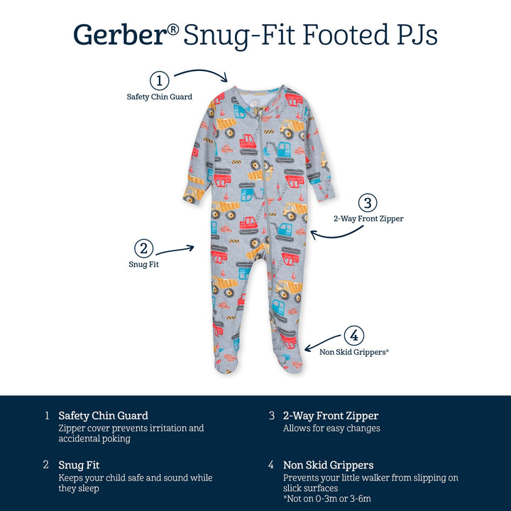 Baby & Toddler Boys Construction Trucks Buttery Soft Viscose Made from Eucalyptus Snug Fit Footed Pajamas