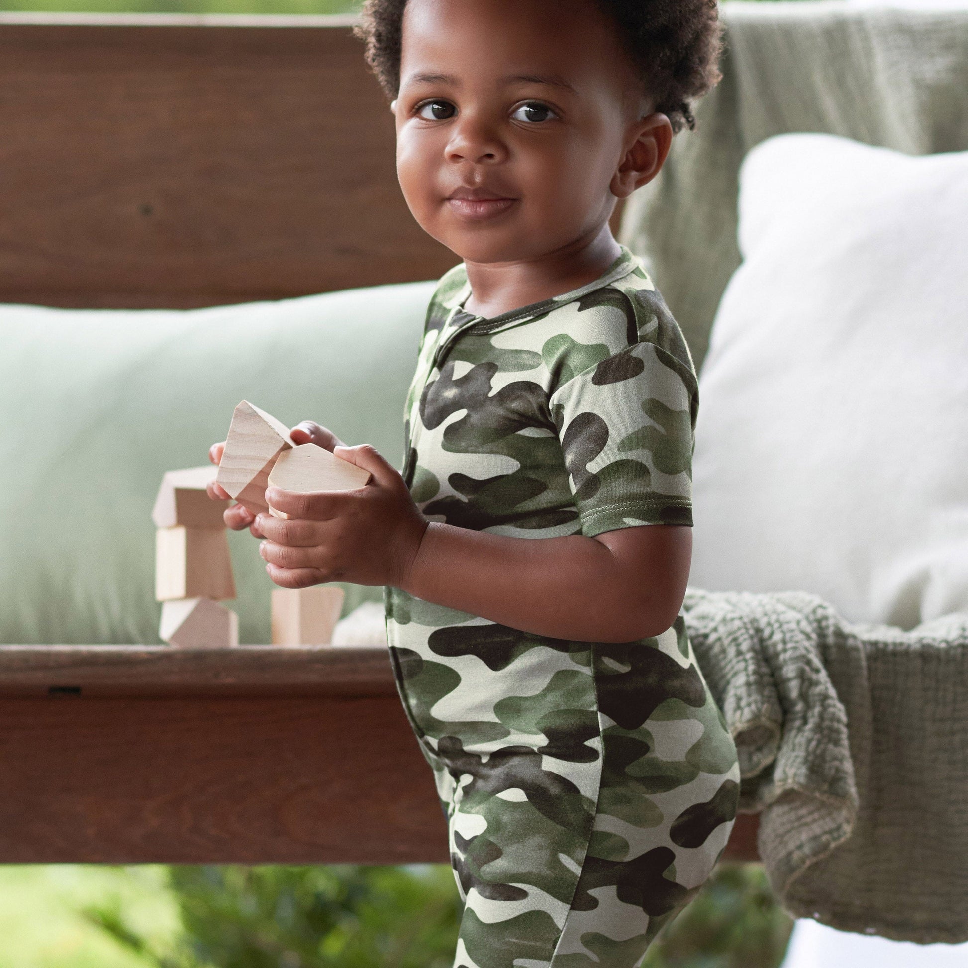 Baby Boys Hide & Seek Camo Buttery-Soft Viscose Made from Eucalyptus Snug Fit Romper
