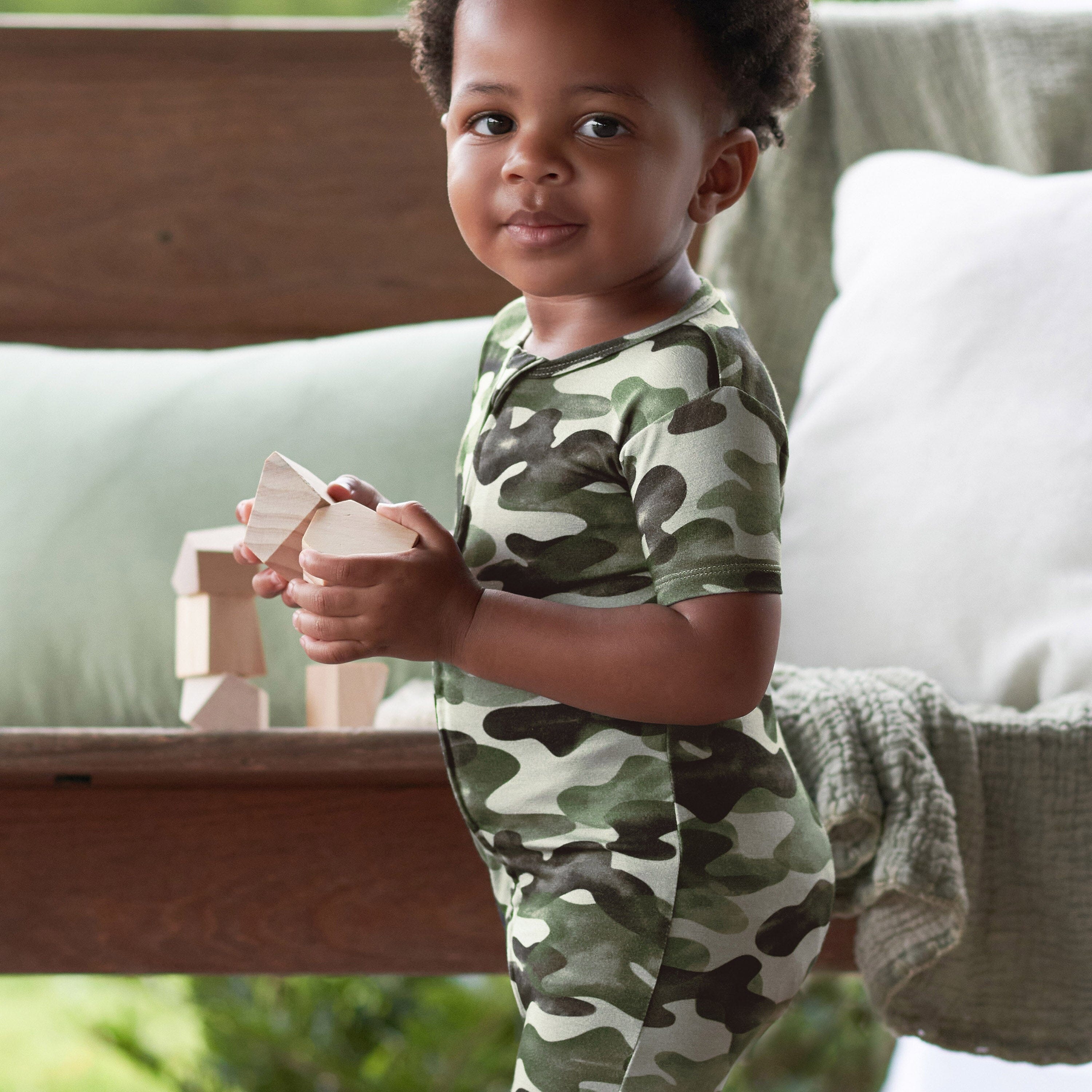 Baby Boys Hide & Seek Camo Buttery-Soft Viscose Made from Eucalyptus Snug Fit Romper